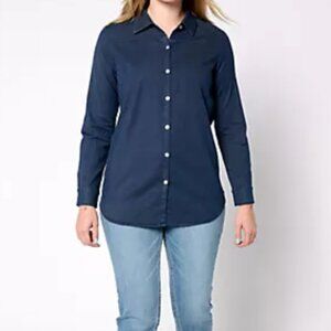 Denim & Co. Stretch Dark Wash Chambray Tunic with Side Pockets Size XS